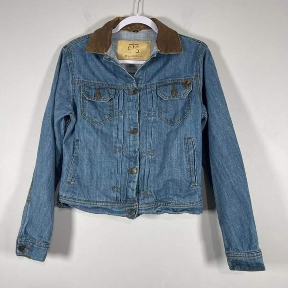 STS Ranchwear Denim Jacket Womens Medium Corduroy Collar Western Cowgirl NFR
